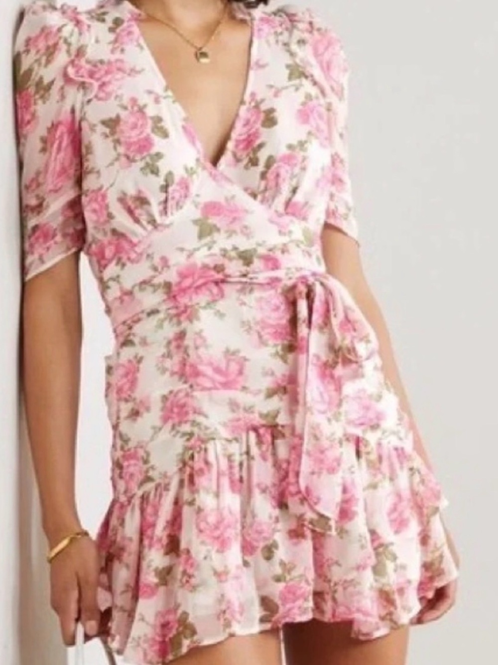 Loveshackfancy 100% Silk Floral Mini Dress with waist tie